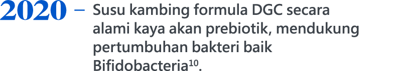 2020，DGC goat milk formulas are naturally rich in prebiotics, supporting the growth of beneficial bifidobacteria10.